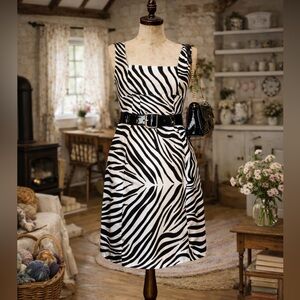 Vintage Y2K Club Monaco Silk Zebra Print, Empire Waist Dress